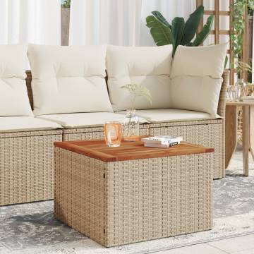 Garden Table Beige 55x55x37 cm - Poly Rattan & Acacia Wood