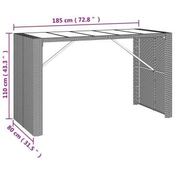 Stylish Grey Bar Table with Glass Top - 185x80cm