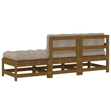 3 Piece Garden Lounge Set with Cushions - Honey Brown Wood