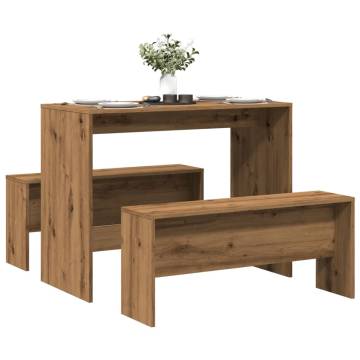 3 Piece Dining Table & Bench Set - Atisian Oak | HipoMarket