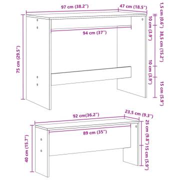 3 Piece Dining Table and Bench Set - Sonoma Oak | Hipo Market