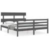 Grey Bed Frame with Headboard - 160x200 cm Solid Wood | Hipo Market