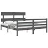 Grey Bed Frame with Headboard - 160x200 cm Solid Wood | Hipo Market