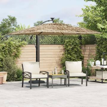 Garden Parasol with LEDs & Steel Pole - 246x246 cm Brown