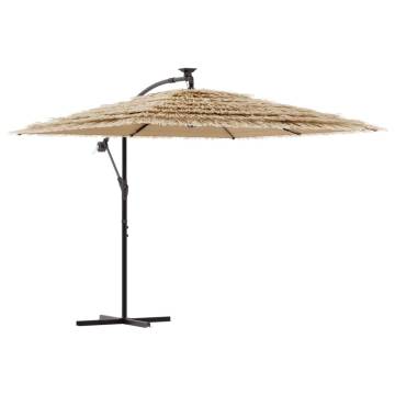 Garden Parasol with LEDs & Steel Pole - 246x246 cm Brown