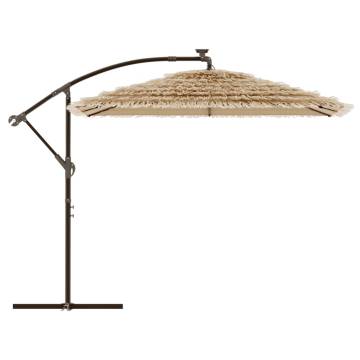 Garden Parasol with LEDs & Steel Pole - 246x246 cm Brown