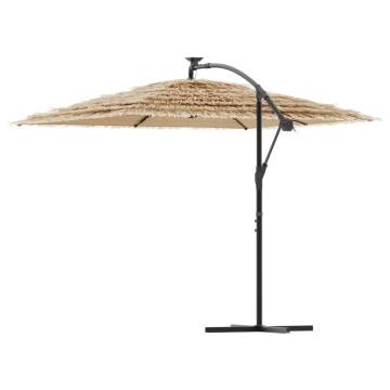 Garden Parasol with LEDs & Steel Pole - 246x246 cm Brown