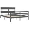 Grey Bed Frame with Headboard - 160x200 cm Solid Wood | Hipo Market