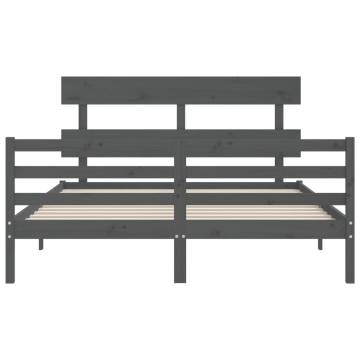 Grey Bed Frame with Headboard - 160x200 cm Solid Wood | Hipo Market