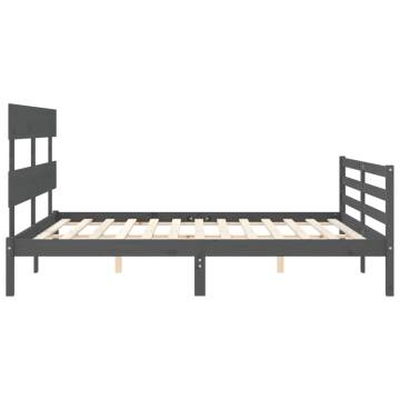 Grey Bed Frame with Headboard - 160x200 cm Solid Wood | Hipo Market