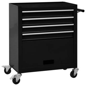 Tool Trolley with 4 Drawers - Durable Steel Black Storage