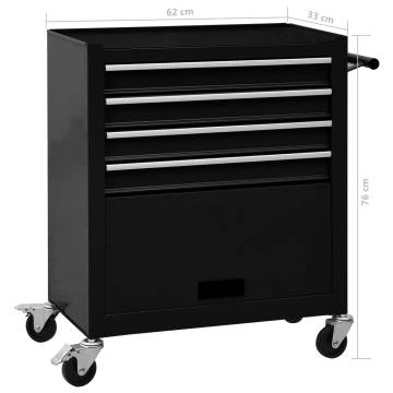 Tool Trolley with 4 Drawers - Durable Steel Black Storage