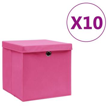 Storage Boxes with Covers - 10 pcs Pink 28x28x28 cm