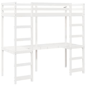 Loft Bed Frame with Desk - White Solid Wood Pine 90x190 cm