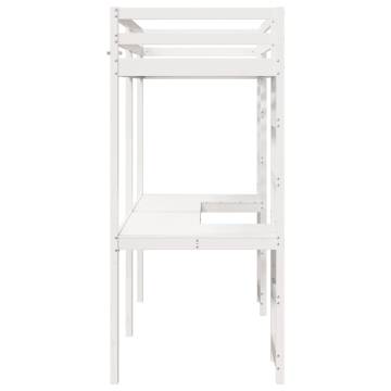 Loft Bed Frame with Desk - White Solid Wood Pine 90x190 cm