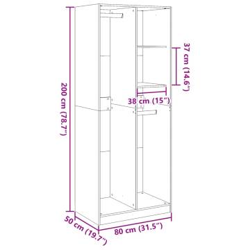 Artisian Oak Wardrobe - 80x50x200 cm Engineered Wood Storage