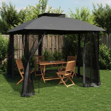 Gazebo with Double Roof & Mesh Walls - 2.94x2.94m Anthracite