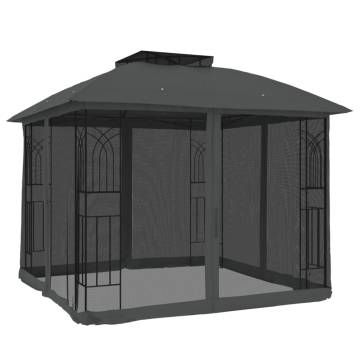 Gazebo with Double Roof & Mesh Walls - 2.94x2.94m Anthracite