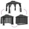 Gazebo with Double Roof & Mesh Walls - 2.94x2.94m Anthracite