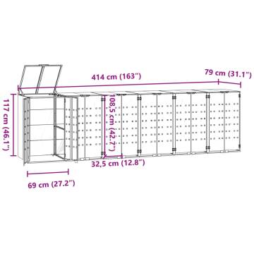 Elegant Wheelie Bin Storage for 6 Bins - Grey Steel