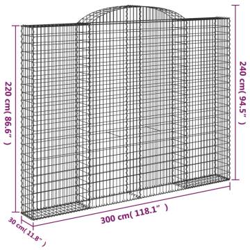 Arched Gabion Baskets (9 pcs) - Galvanised Iron 300x30x220240 cm