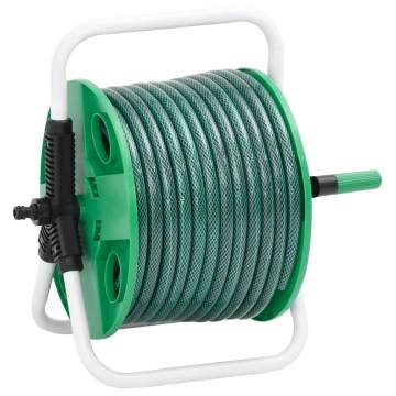 Free Standing Green Hose Reel with 20m PVC Hose & Fittings