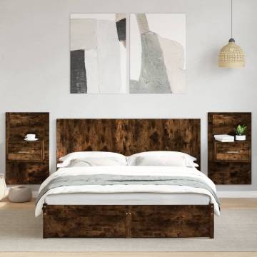 Stylish Smoked Oak Bed Headboard with Cabinets - 160 cm