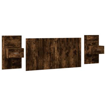 Stylish Smoked Oak Bed Headboard with Cabinets - 160 cm