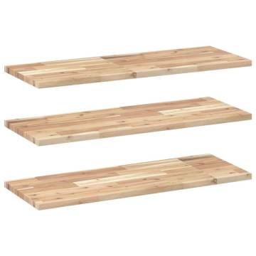 Floating Shelves Set - 3 Untreated Solid Acacia Wood Shelves