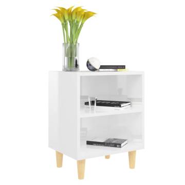 Scandinavian Bed Cabinet with Solid Wood Legs - High Gloss White