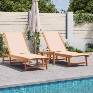 Sun Loungers 2 pcs - Cream Solid Wood Acacia & Textilene