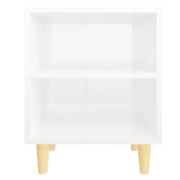 Scandinavian Bed Cabinet with Solid Wood Legs - High Gloss White