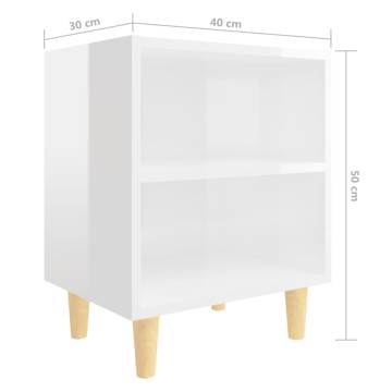 Scandinavian Bed Cabinet with Solid Wood Legs - High Gloss White