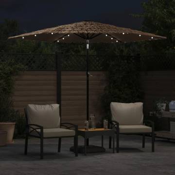 Garden Parasol with LEDs & Steel Pole - 268x268 cm Brown