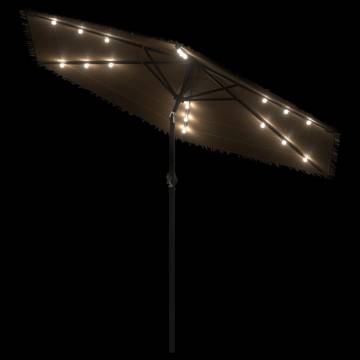 Garden Parasol with LEDs & Steel Pole - 268x268 cm Brown