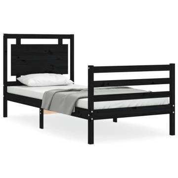 Black Single Bed Frame with Headboard | Solid Pine Wood