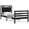 Black Single Bed Frame with Headboard | Solid Pine Wood