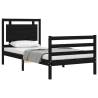 Black Single Bed Frame with Headboard | Solid Pine Wood