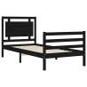 Black Single Bed Frame with Headboard | Solid Pine Wood