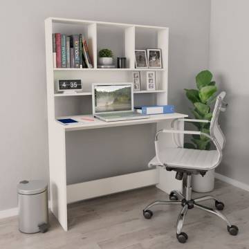 Stylish White Desk with Shelf - Space-Saving Design 110x45x157 cm