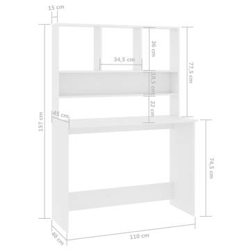 Stylish White Desk with Shelf - Space-Saving Design 110x45x157 cm