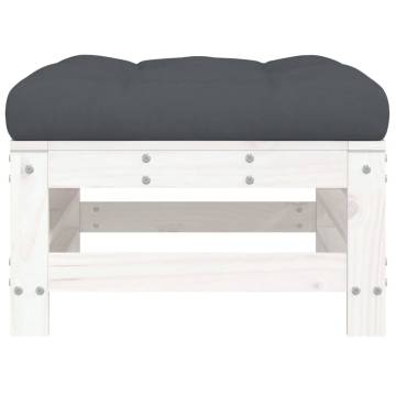 Garden Footstool with Cushion - White Solid Wood Pine