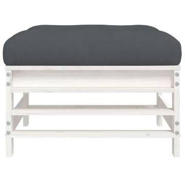 Garden Footstool with Cushion - White Solid Wood Pine