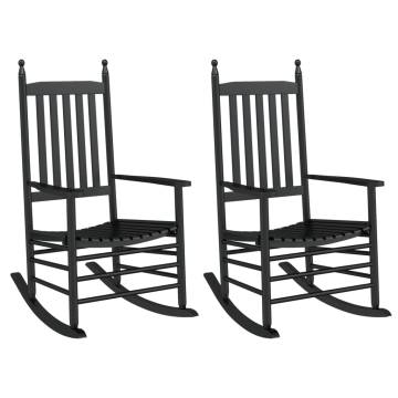 Comfortable Black Wooden Rocking Chairs - 2 Pcs Set