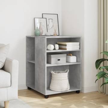 Stylish Side Table with Wheels - Concrete Grey Engineered Wood