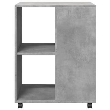 Stylish Side Table with Wheels - Concrete Grey Engineered Wood