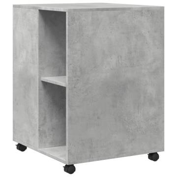 Stylish Side Table with Wheels - Concrete Grey Engineered Wood