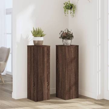 Double Plant Stand - Brown Oak - 25x25x80 cm - Durable Wood