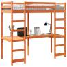 Loft Bed Frame with Desk - Wax Brown Solid Pinewood | HipoMarket