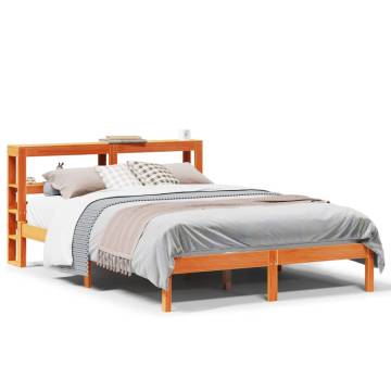 Solid Wood Bed Frame with Headboard - Wax Brown 140x200 cm